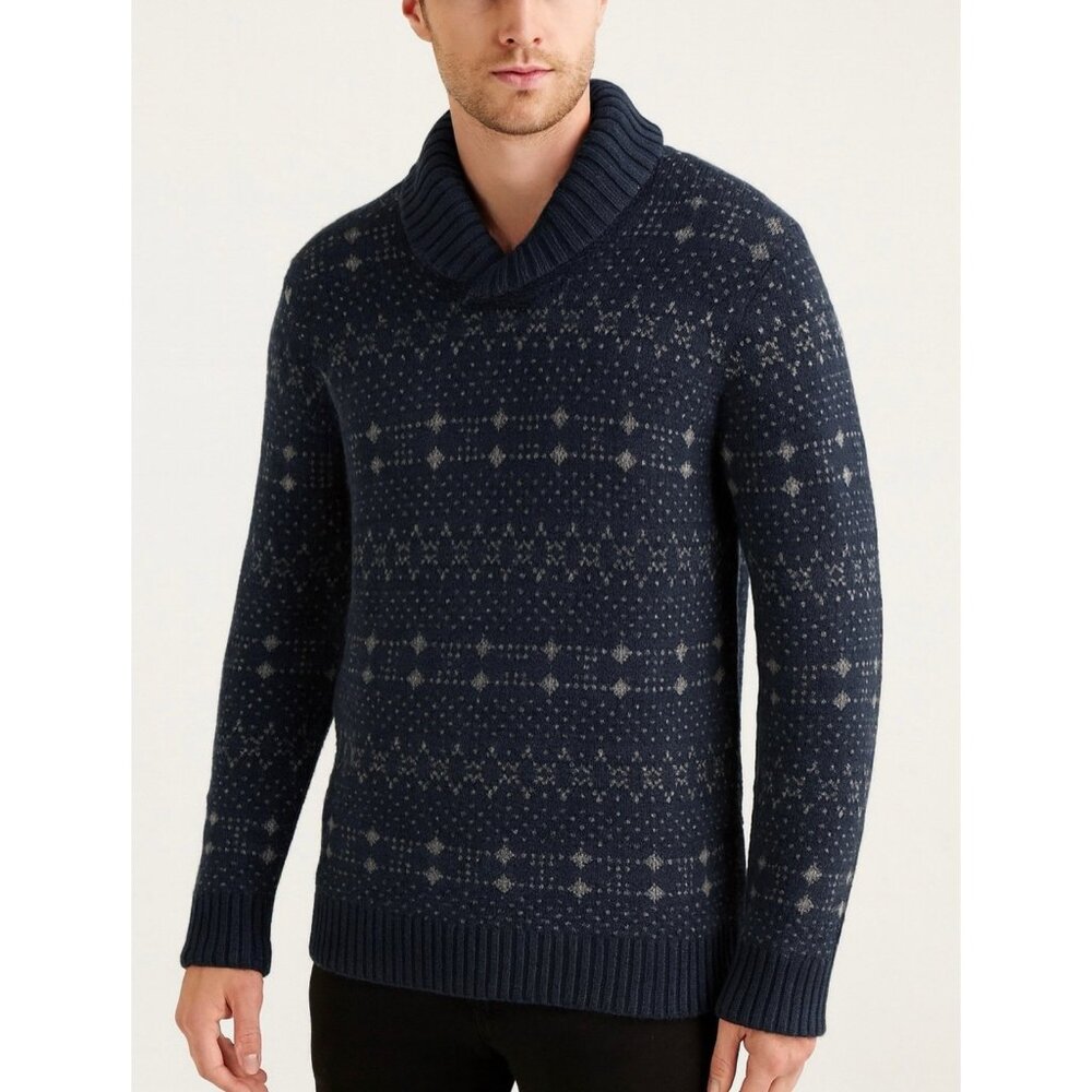 Levi’s Men’s Shawl Collar Sweater Blue Fair Isle Knit Cotton Blend Size M